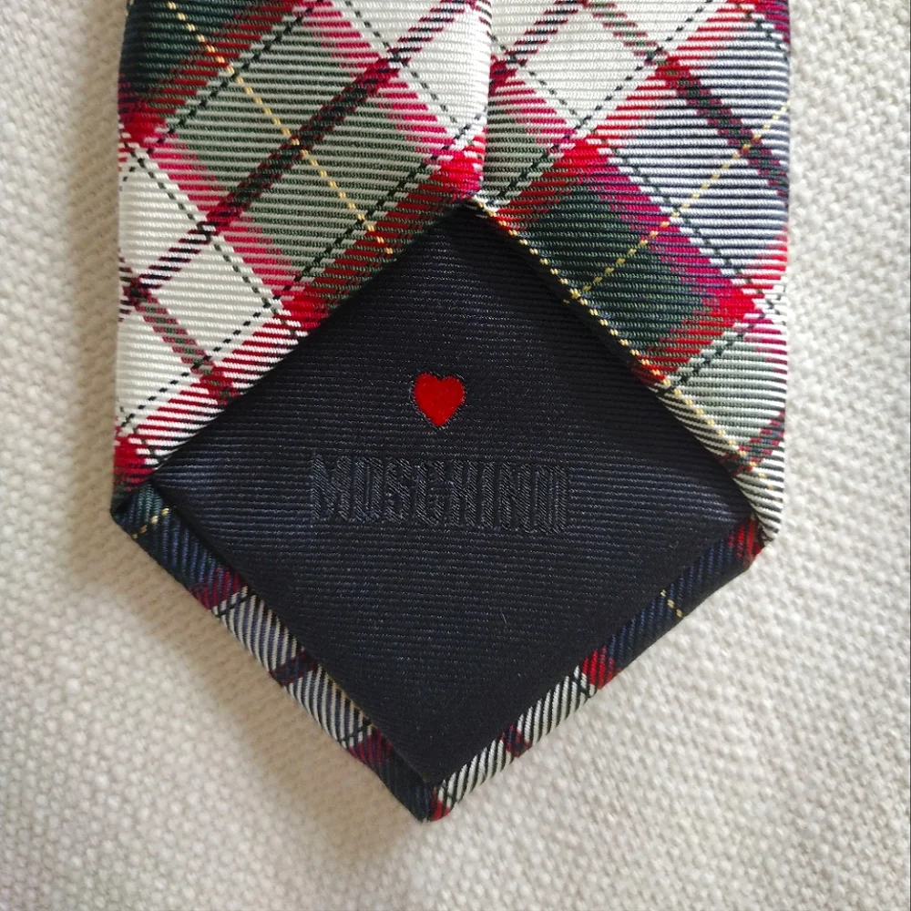Silk Moschino Green, White, Black, and Red Plaid Men's Tie EUC